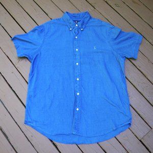 Men's XL 100% Cotton Ralph Lauren Pony Logo Short-Sleeved Indigo Oxford